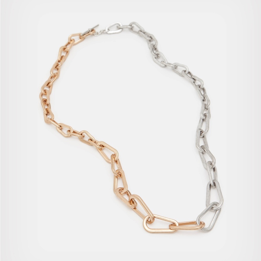 Only 1 Left AllSaints Two Tone Carabiner Link Collar Chunky Necklace GoldSilver - Picture 3 of 4